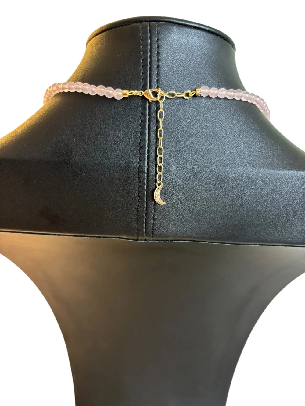 Luna Norte Genuine Rose Quartz Beaded Necklace w/ Brass Sun Pendant.